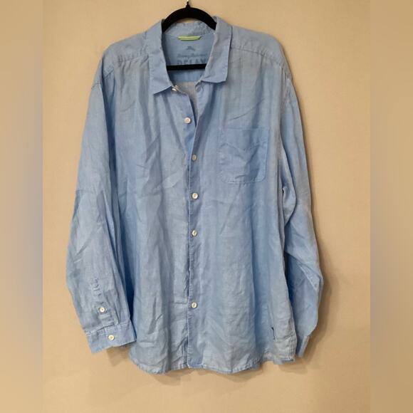 Men’s Linen Tommy Bahama Button Down Light Blue Long Sleeve Shirt in 2XL. NWOT - Picture 1 of 7